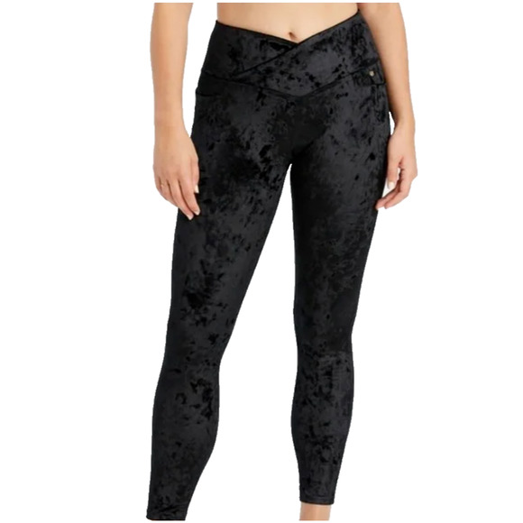 FABLETICS‎ High Waisted Crushed Black Velour Crossover Leggings Size XXL NWOT - Picture 1 of 16